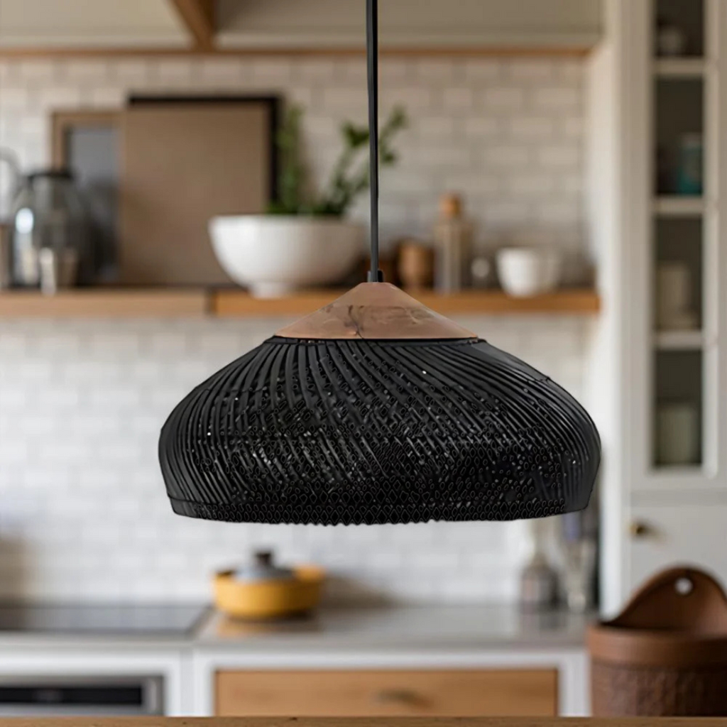 Mienel Aurelle Hand-Woven Rattan Boho Pendant Ceiling Light