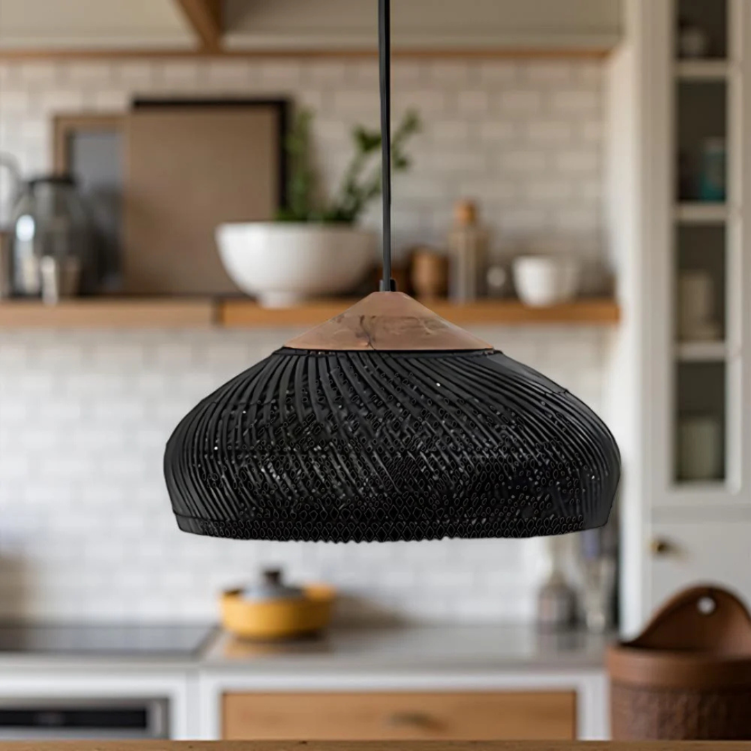 Mienel Aurelle Hand-Woven Rattan Boho Pendant Ceiling Light