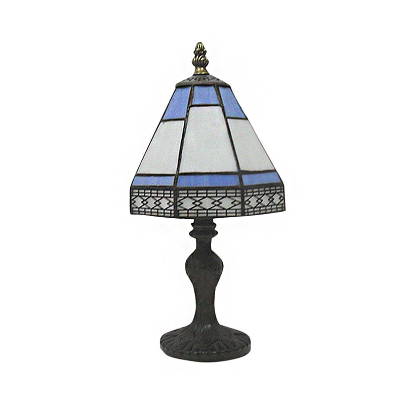 Aleron | Beige & Blue Conical Bedside Table Lamp, Single-Head Stained-Glass Style