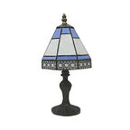 Aleron | Beige & Blue Conical Bedside Table Lamp, Single-Head Stained-Glass Style