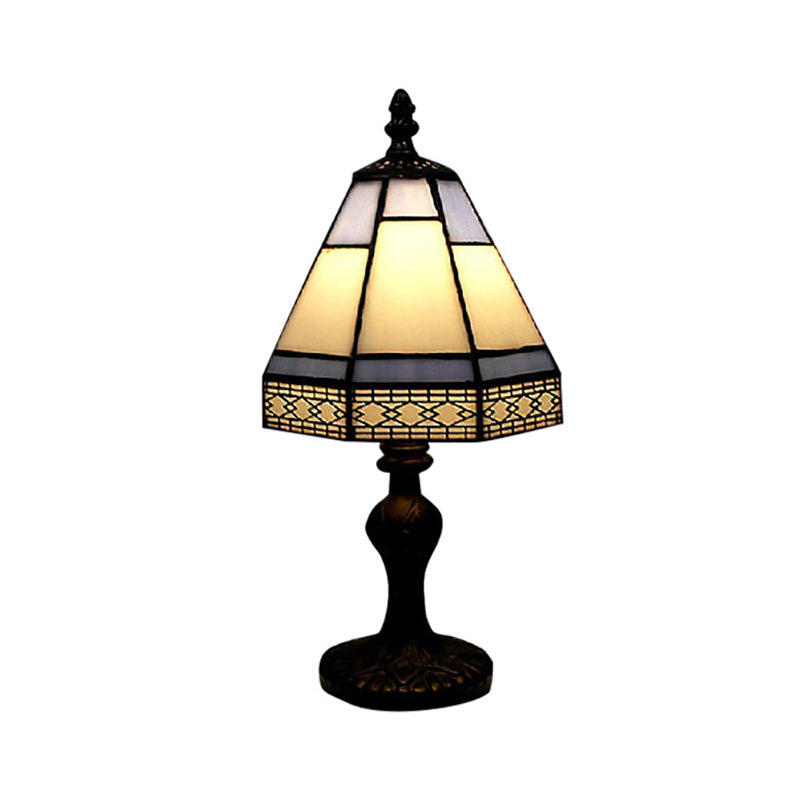 Aleron | Beige & Blue Conical Bedside Table Lamp, Single-Head Stained-Glass Style