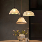 Mienel Liora Wood Pendant Light With Fabric Shade for Dining Room