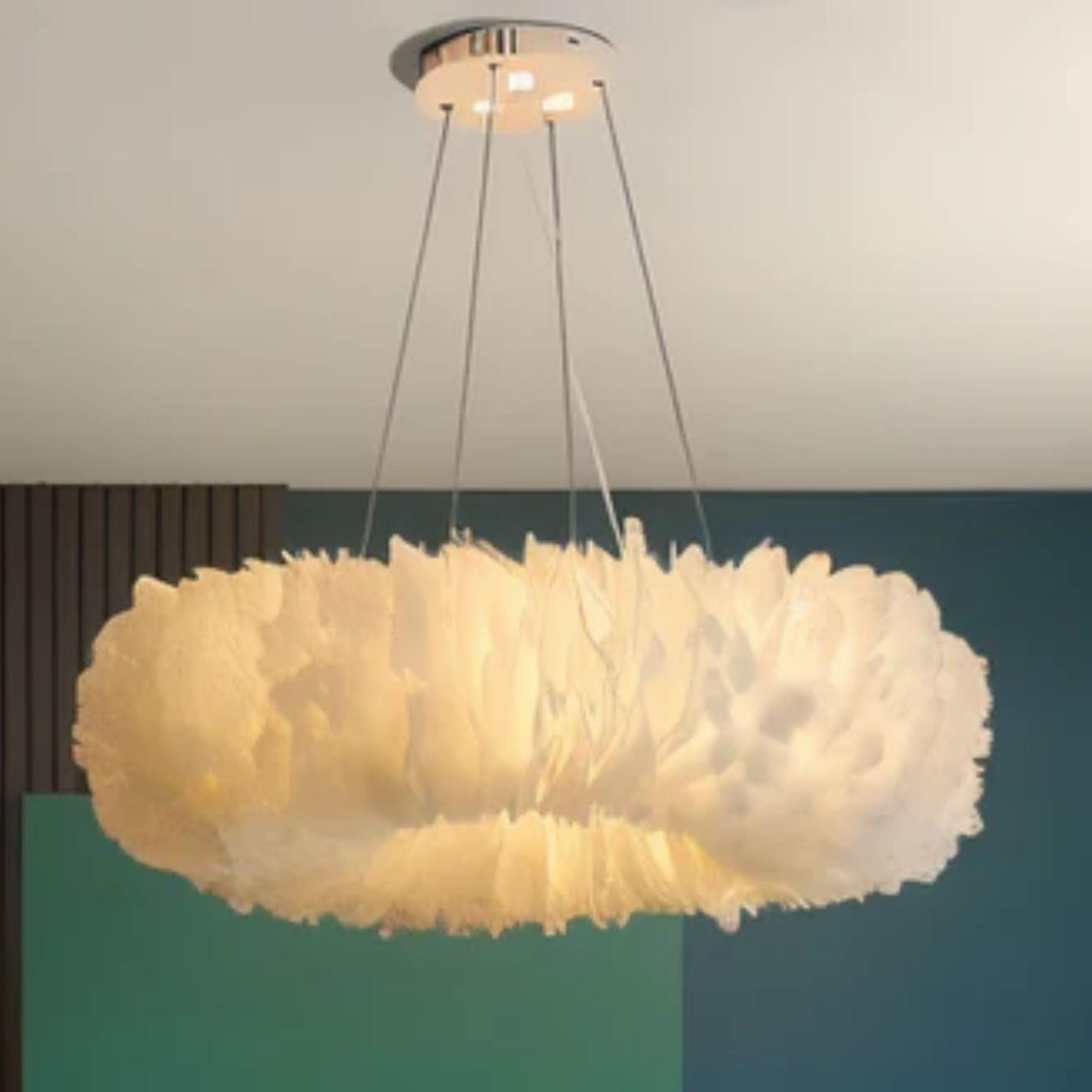 Mienel Novalume Circular White Feather Pendant Light with Soft Diffusion