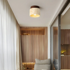 Mienel NovaLume Travertine Cylinder Ceiling Light With Wood Accent