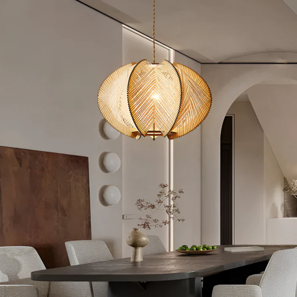 Mienel Solmere Wabi-Sabi Wood and Hemp Dining Pendant Light