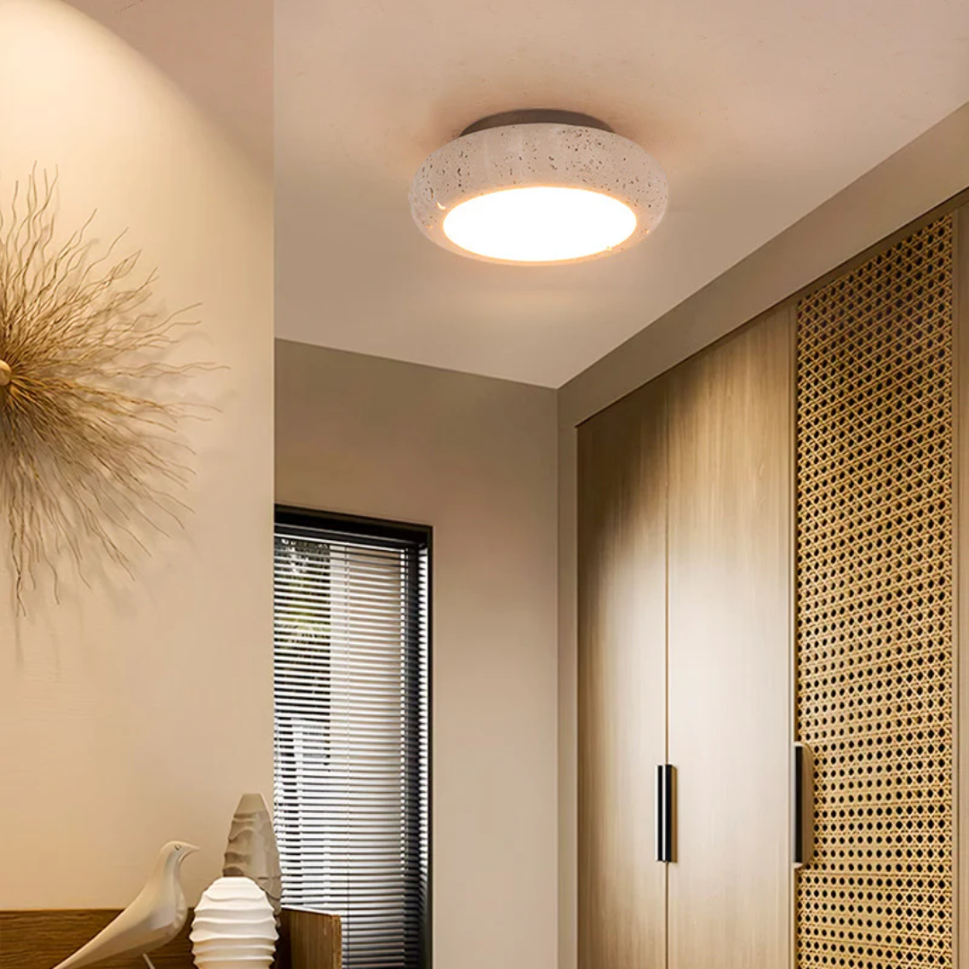 Mienel Solara Stone Retro Ceiling Light In Yellow Travertine For Warmth And Character