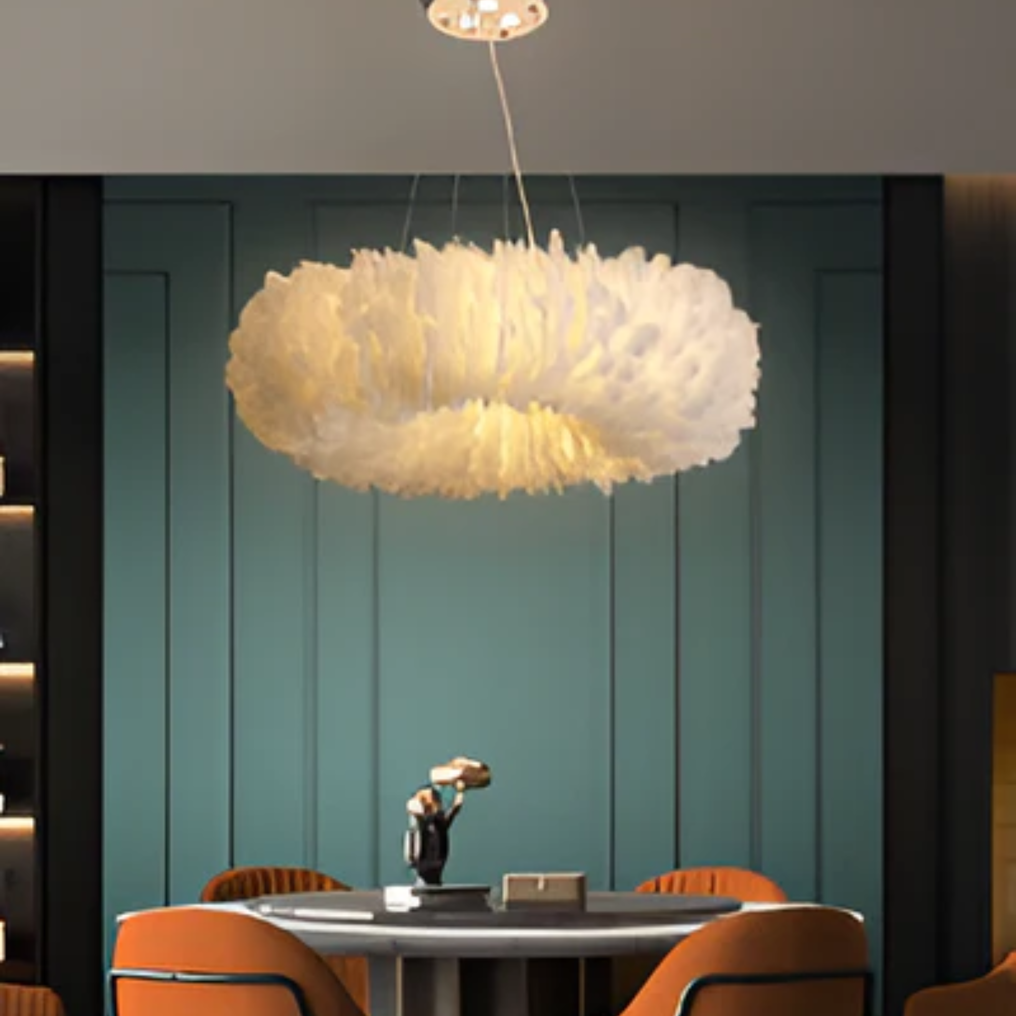 Mienel Novalume Circular White Feather Pendant Light with Soft Diffusion