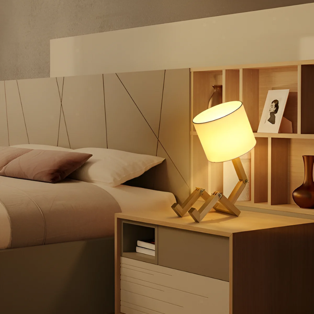 Mienel Lumibot Wood Robot Table Lamp With Adjustable Arms for Nightstand
