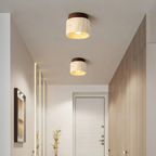 Mienel NovaLume Travertine Cylinder Ceiling Light With Wood Accent