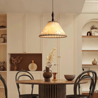 Mienel Liora Wood Pendant Light With Fabric Shade for Dining Room
