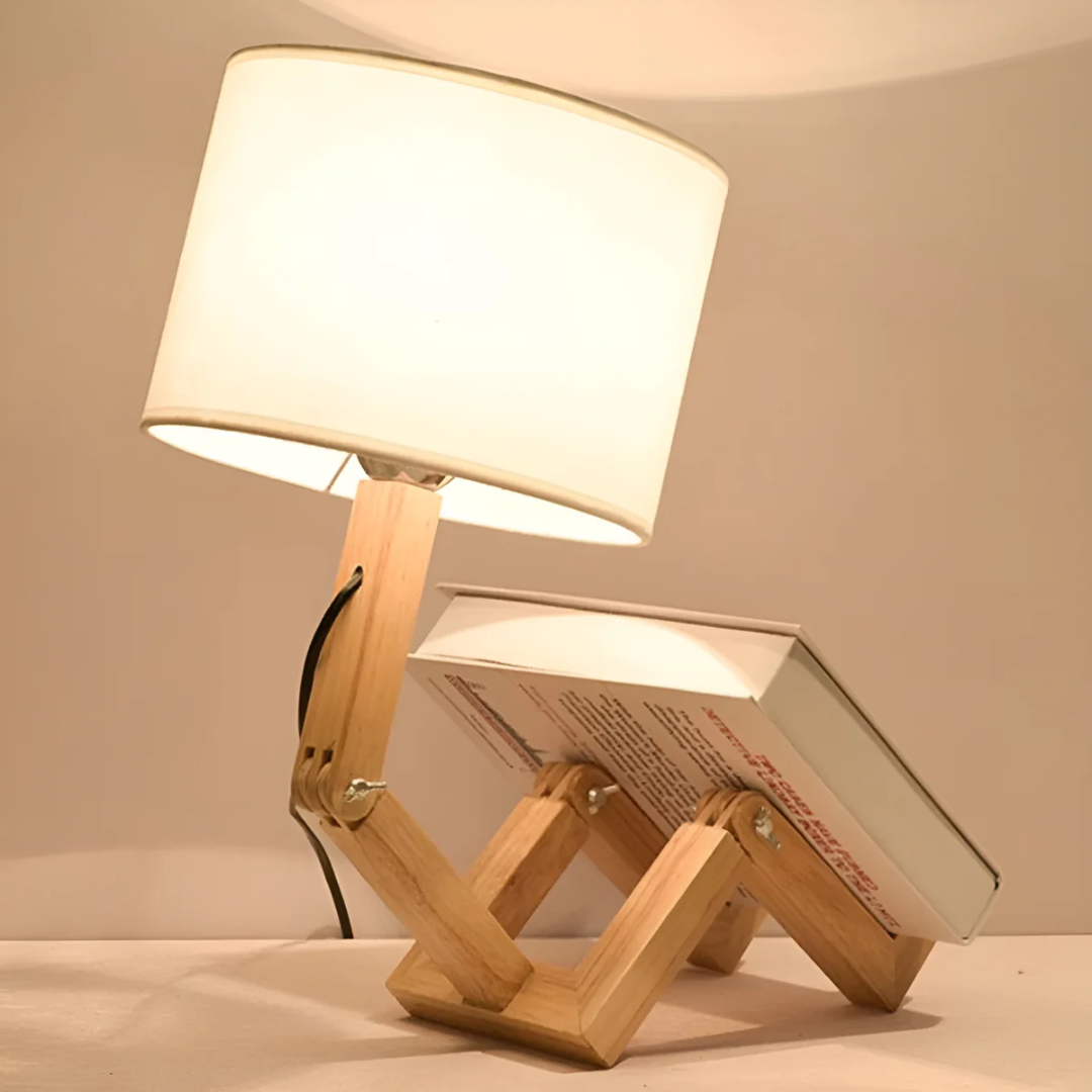 Mienel Lumibot Wood Robot Table Lamp With Adjustable Arms for Nightstand