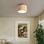 Mienel NovaLume Travertine Cylinder Ceiling Light With Wood Accent