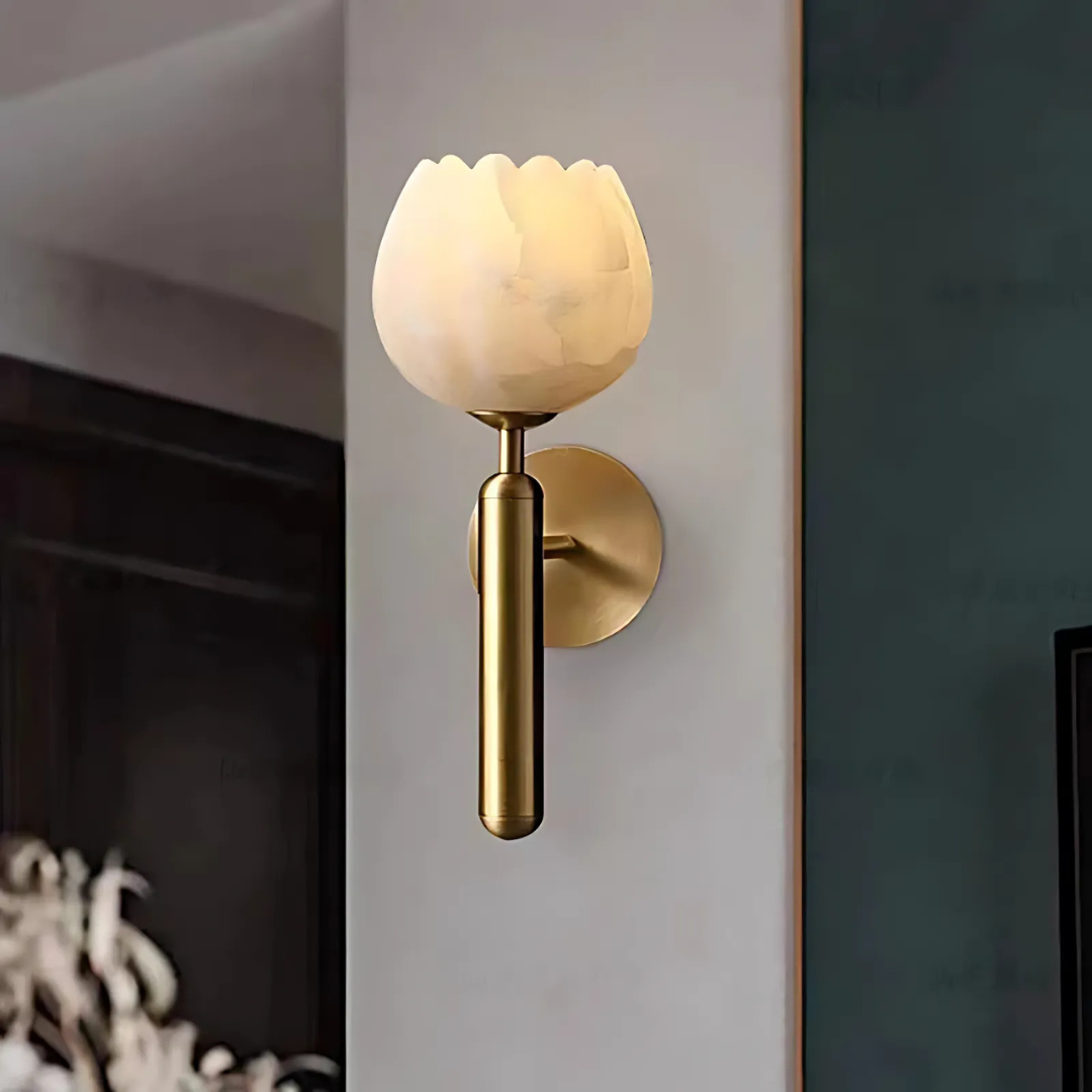 Mienel Aurelia Marble Wall Lamp With LED Lighting and Copper Accents