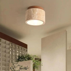 Mienel NovaLume Travertine Cylinder Ceiling Light With Wood Accent