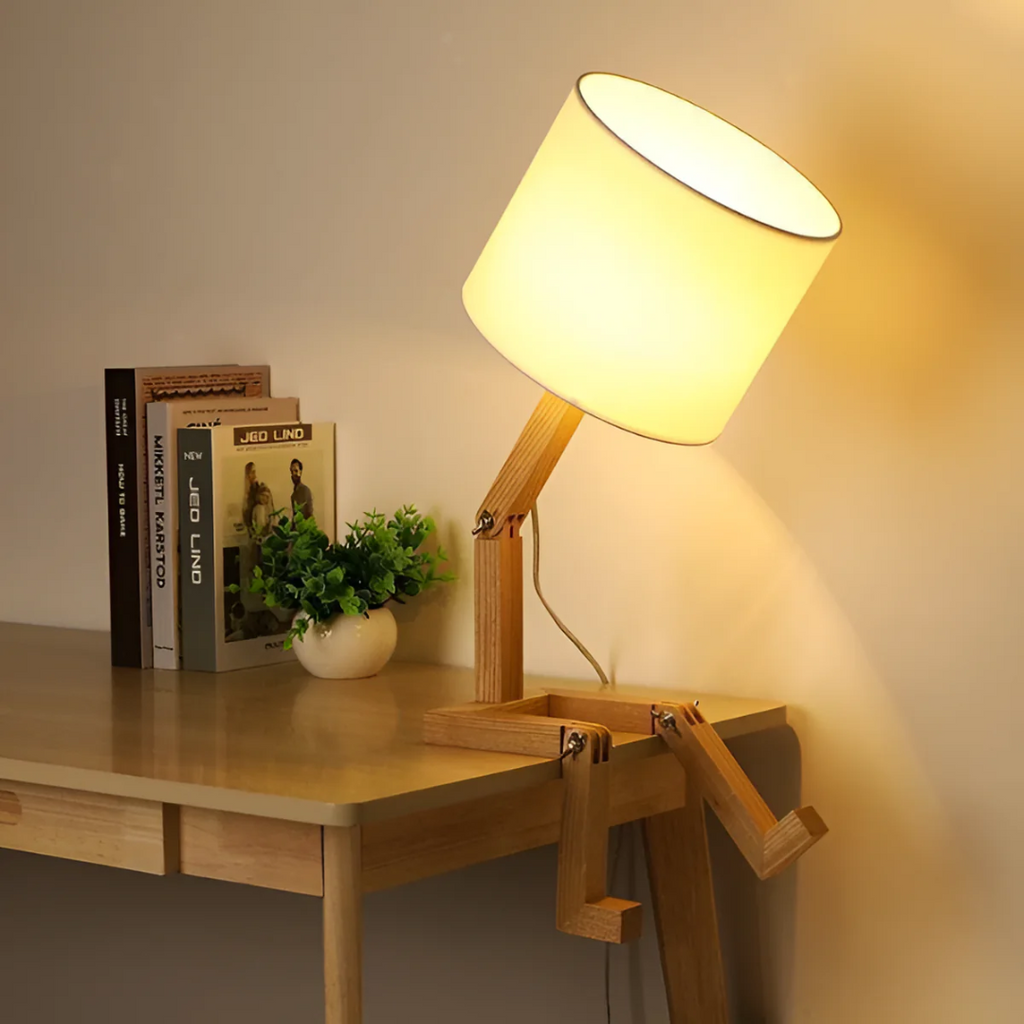 Mienel Lumibot Wood Robot Table Lamp With Adjustable Arms for Nightstand