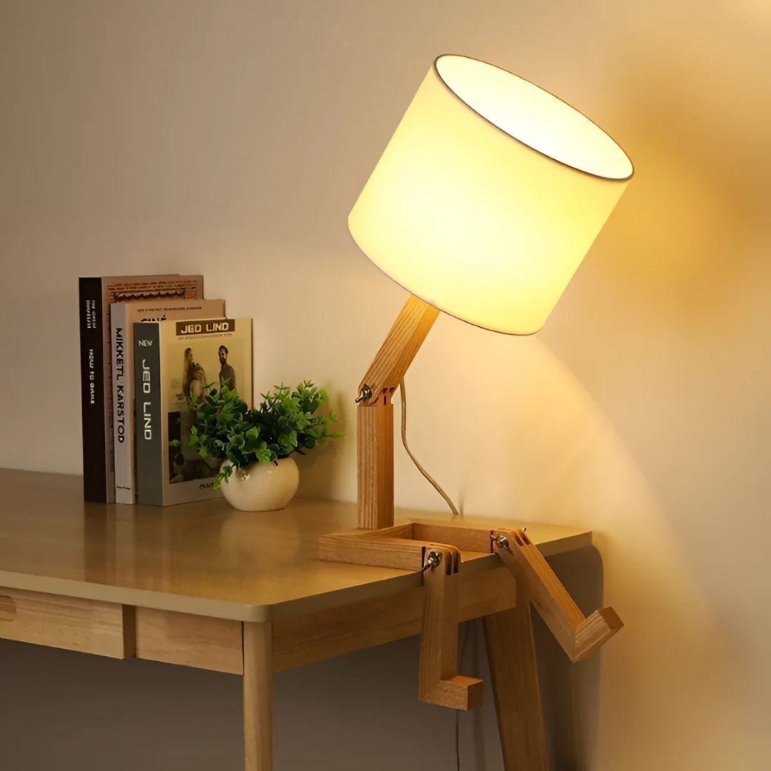 Mienel Lumibot Wood Robot Table Lamp With Adjustable Arms for Nightstand