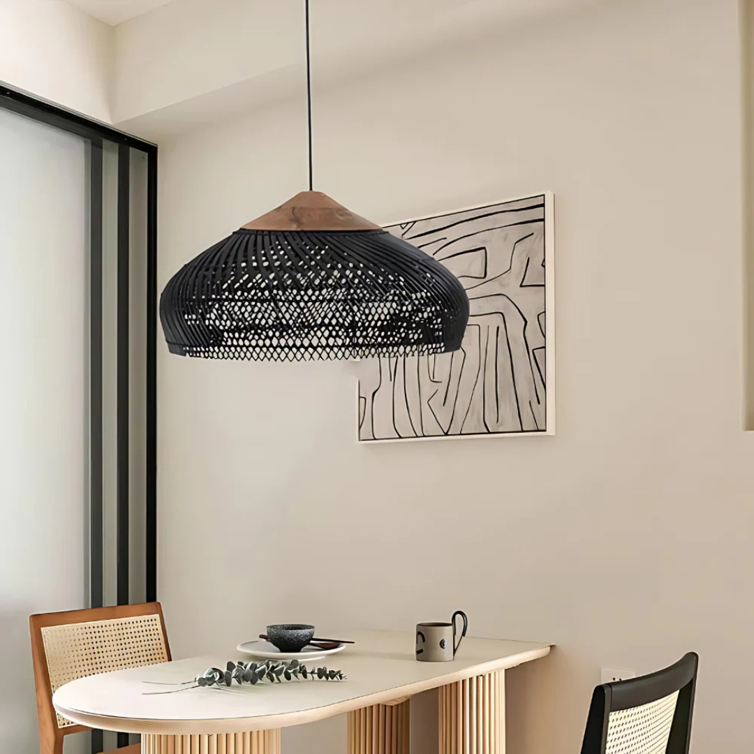 Mienel Aurelle Hand-Woven Rattan Boho Pendant Ceiling Light