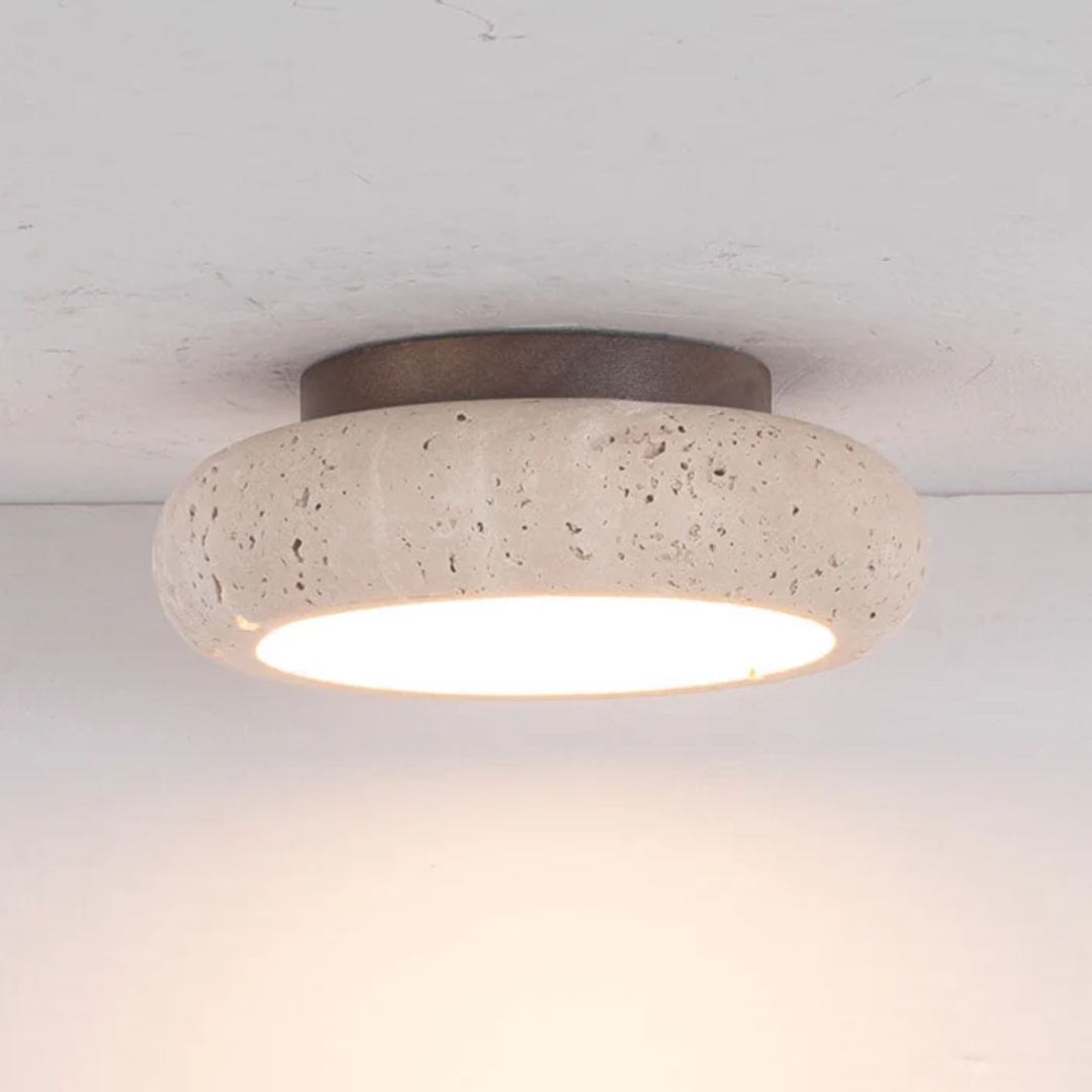 Mienel Solara Stone Retro Ceiling Light In Yellow Travertine For Warmth And Character