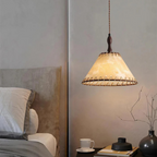 Mienel Liora Wood Pendant Light With Fabric Shade for Dining Room