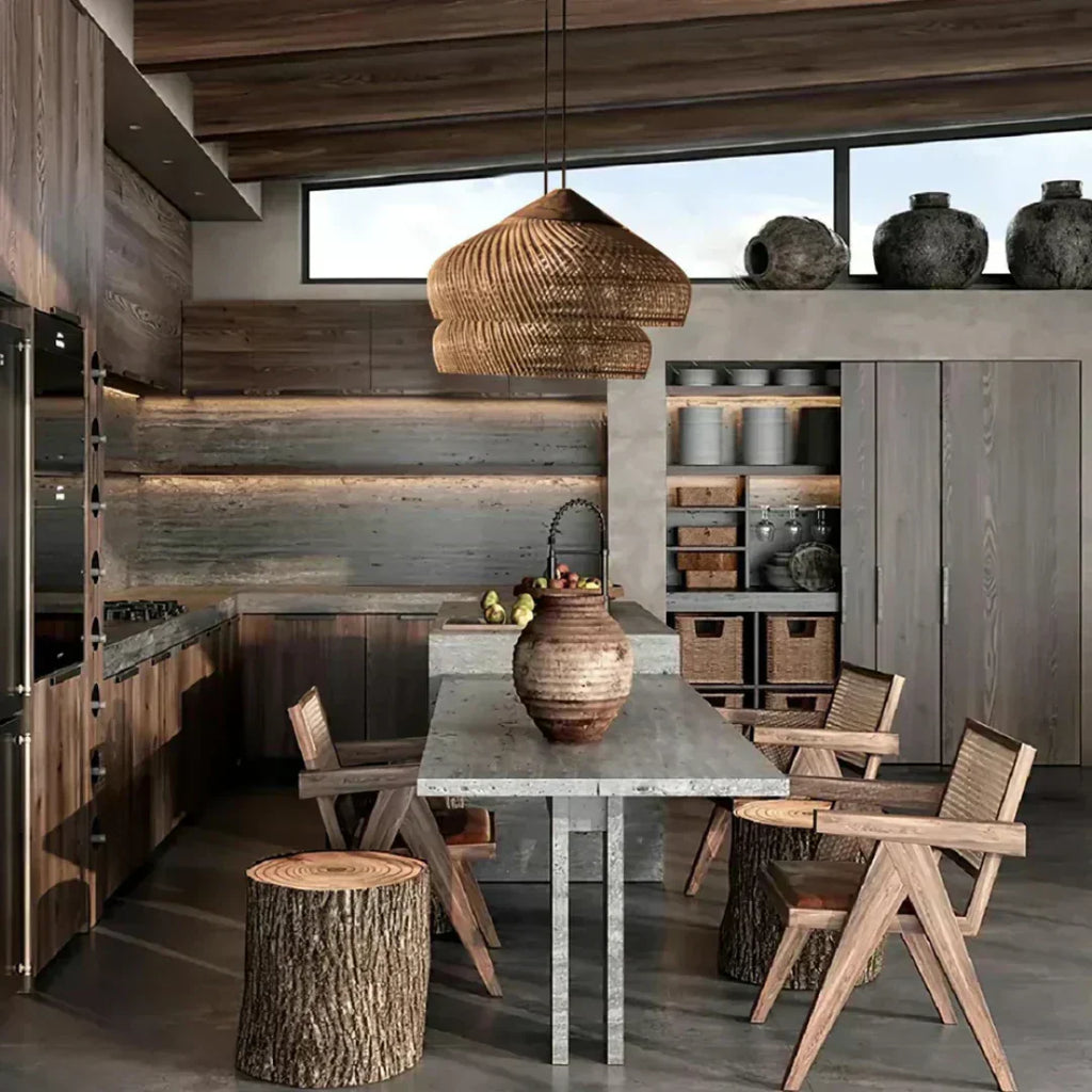 Mienel Aurelle Hand-Woven Rattan Boho Pendant Ceiling Light