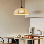 Mienel Liora Wood Pendant Light With Fabric Shade for Dining Room