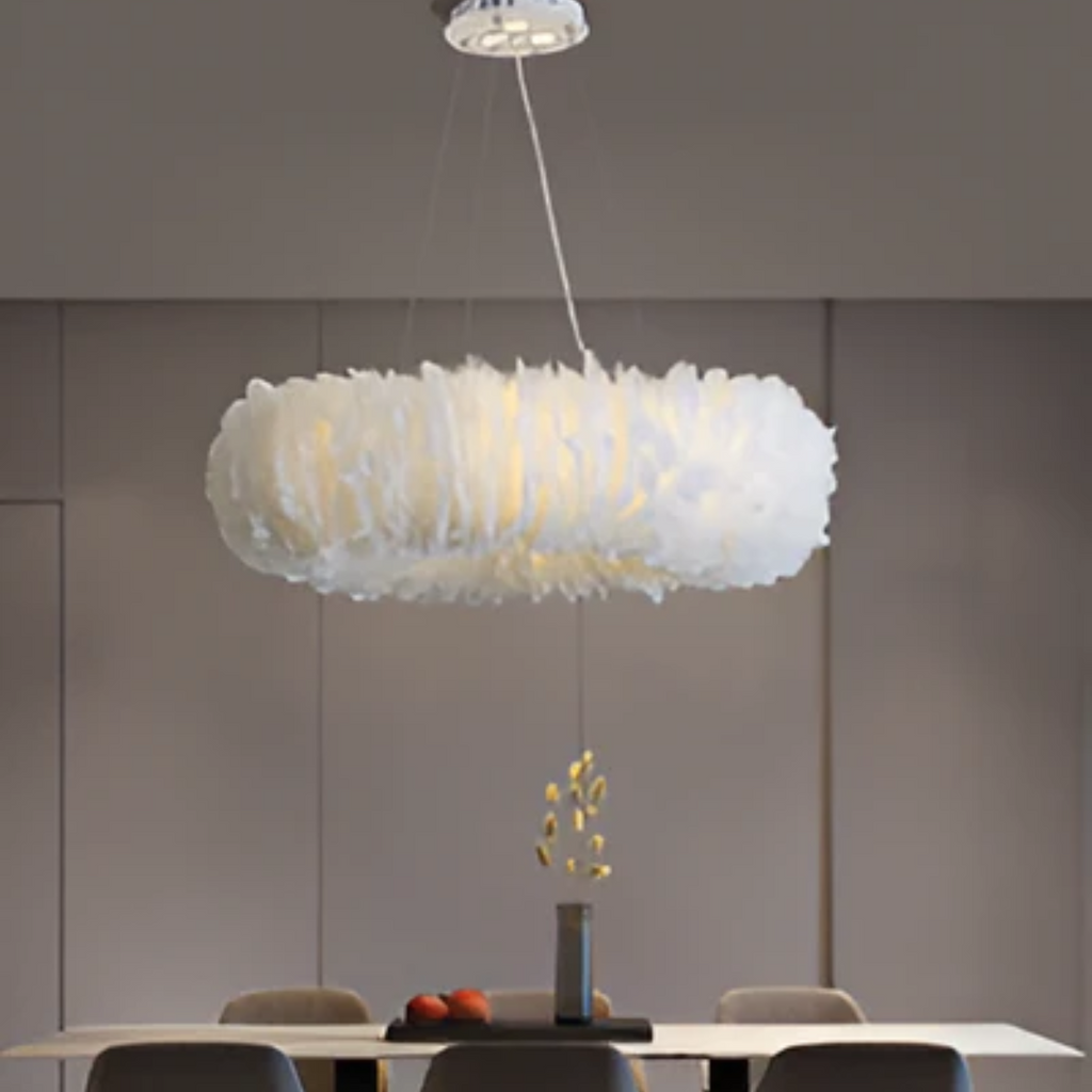 Mienel Novalume Circular White Feather Pendant Light with Soft Diffusion