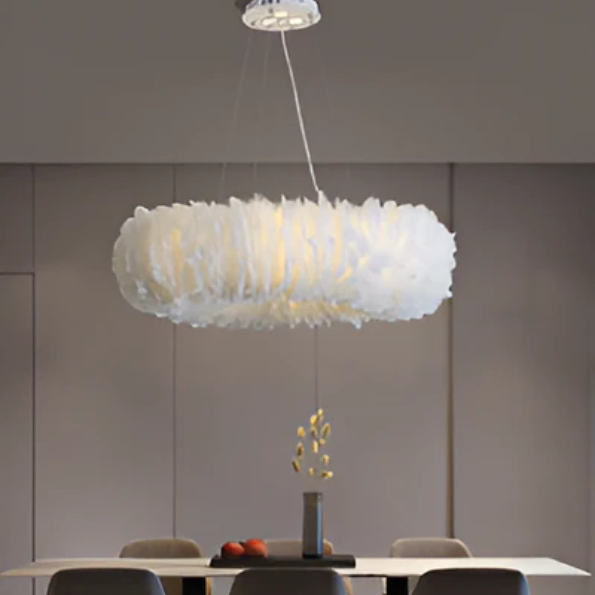 Mienel Novalume Circular White Feather Pendant Light with Soft Diffusion