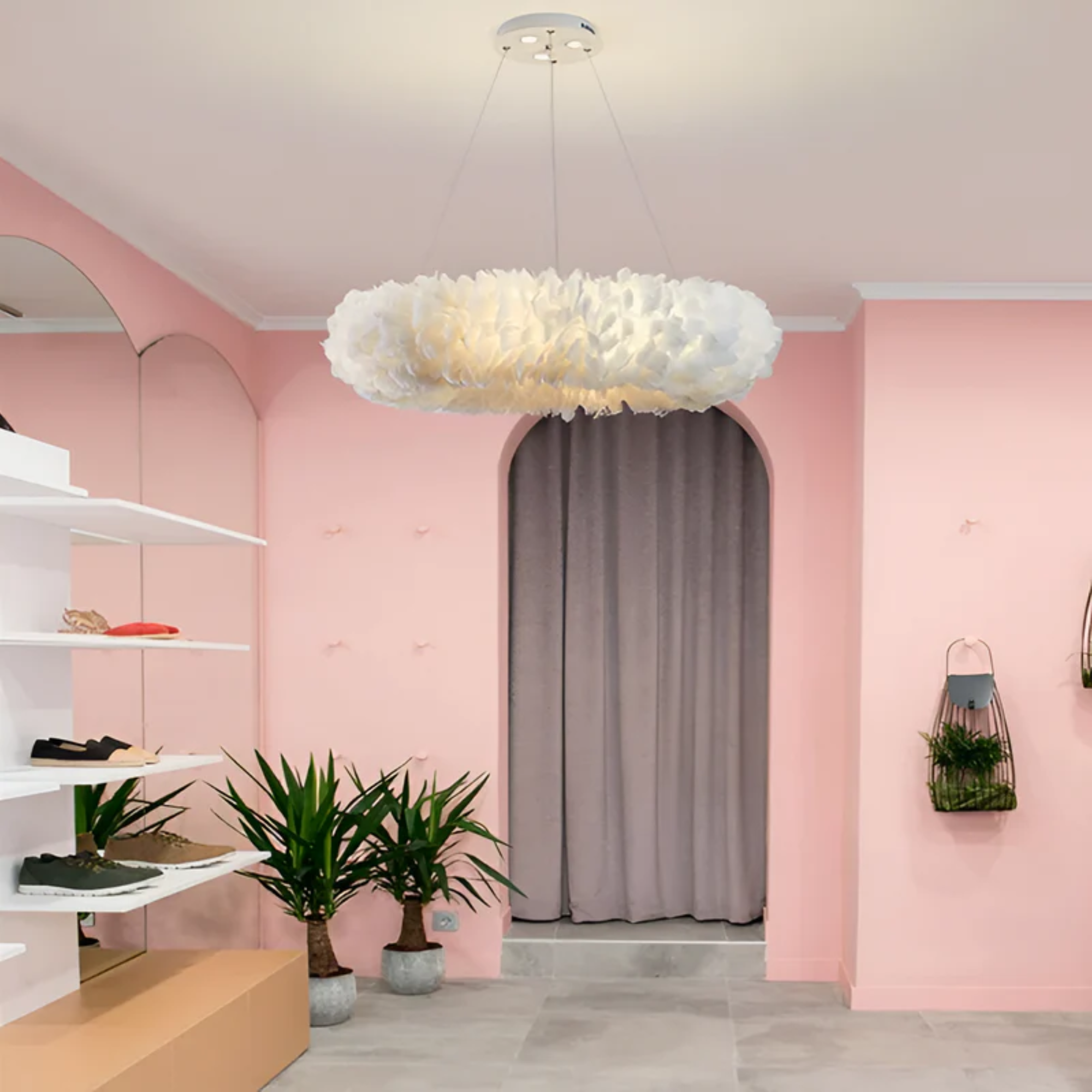 Mienel Novalume Circular White Feather Pendant Light with Soft Diffusion