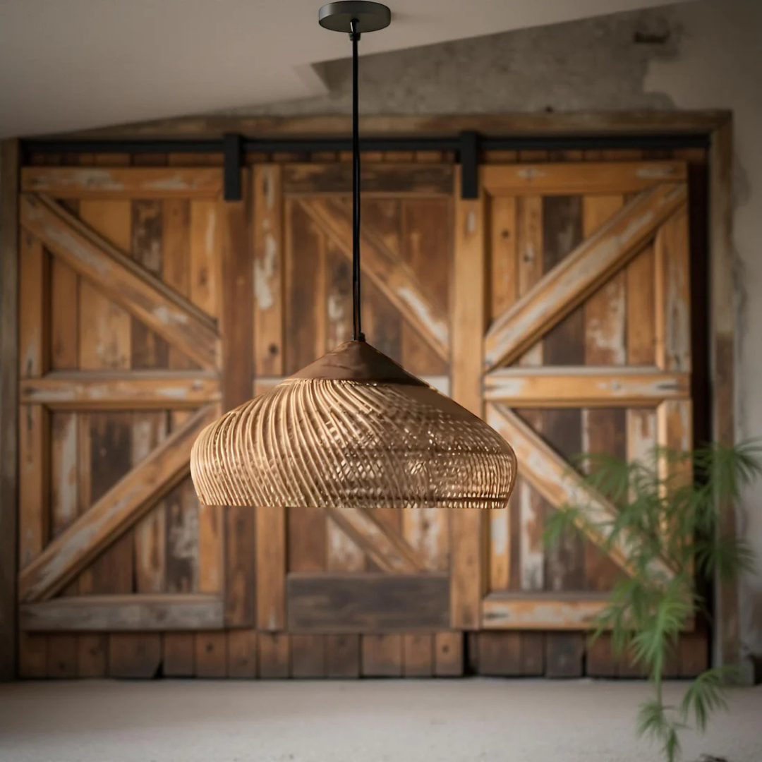 Mienel Aurelle Hand-Woven Rattan Boho Pendant Ceiling Light