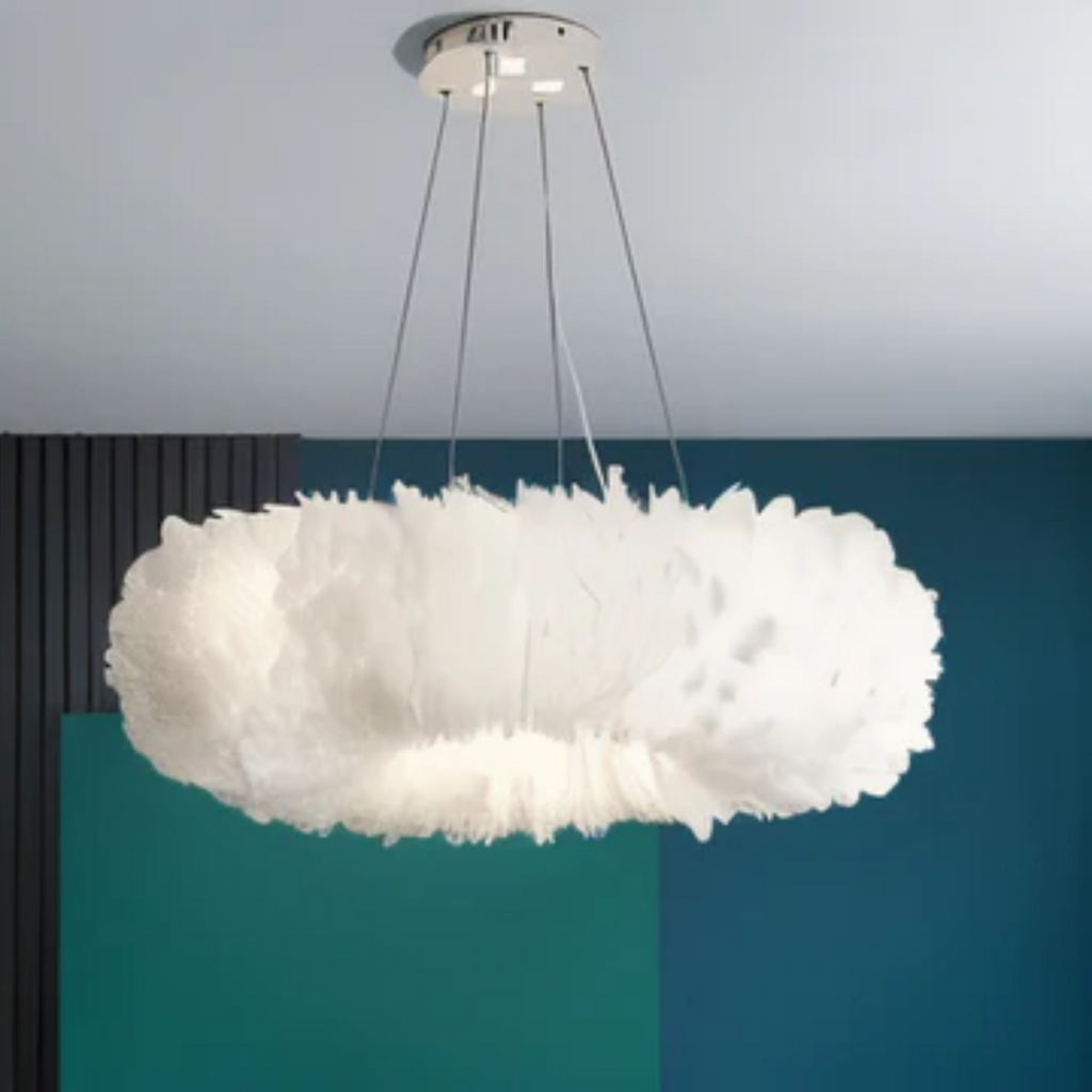 Mienel Novalume Circular White Feather Pendant Light with Soft Diffusion