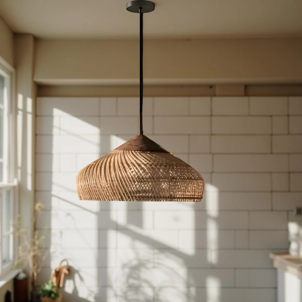 Mienel Aurelle Hand-Woven Rattan Boho Pendant Ceiling Light