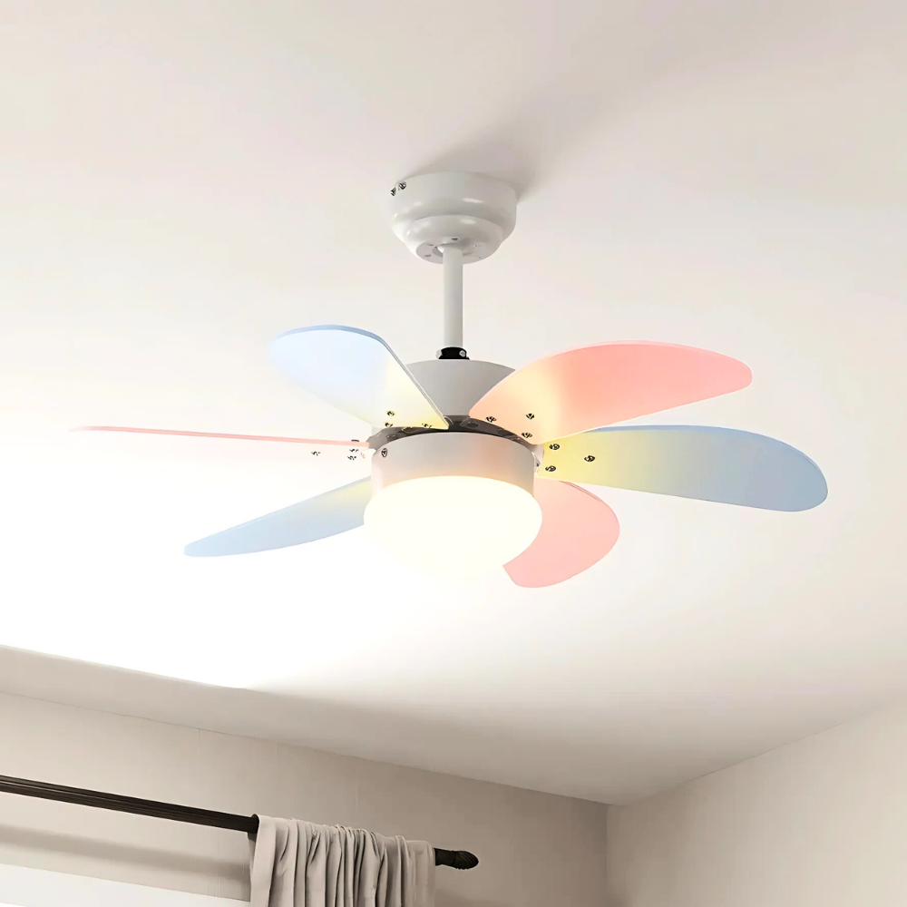 AuroraBreeze Ceiling Fan For Kids With Six Pastel Blades And LED Lamp