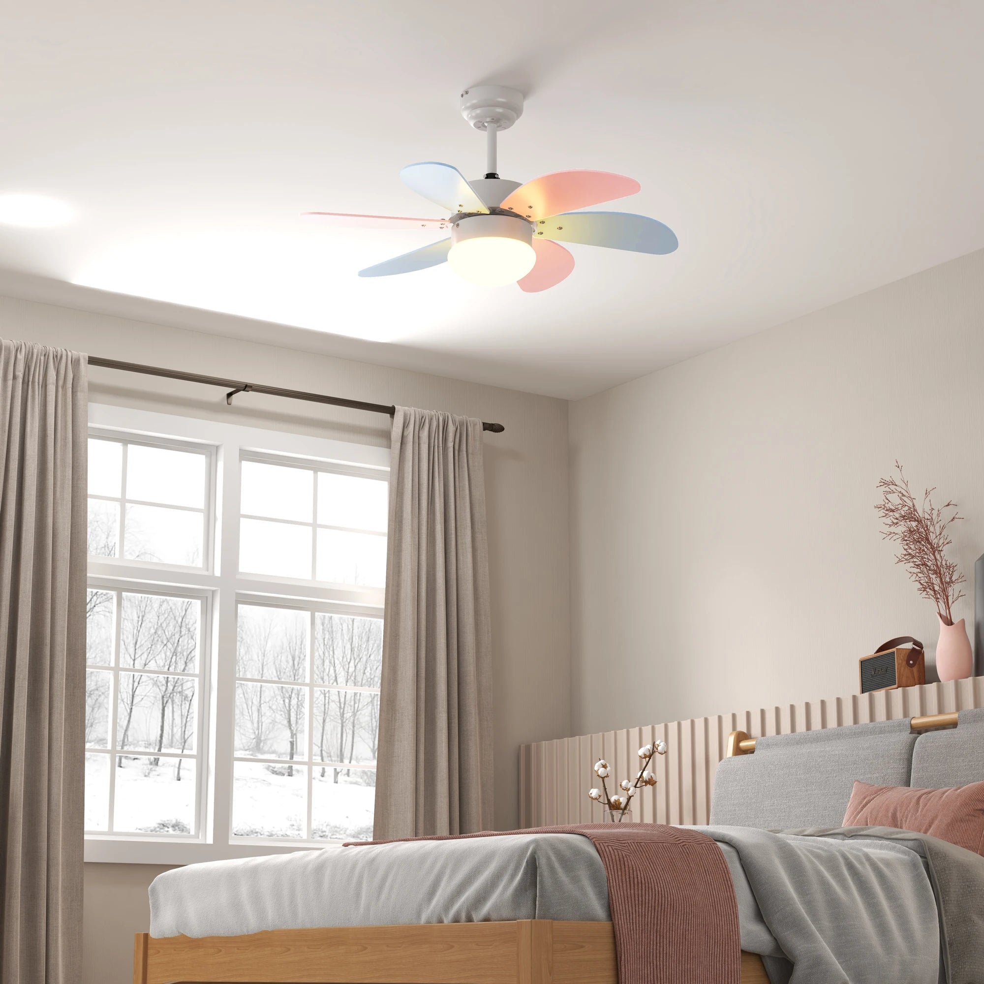 AuroraBreeze Ceiling Fan For Kids With Six Pastel Blades And LED Lamp