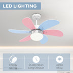 AuroraBreeze Ceiling Fan For Kids With Six Pastel Blades And LED Lamp
