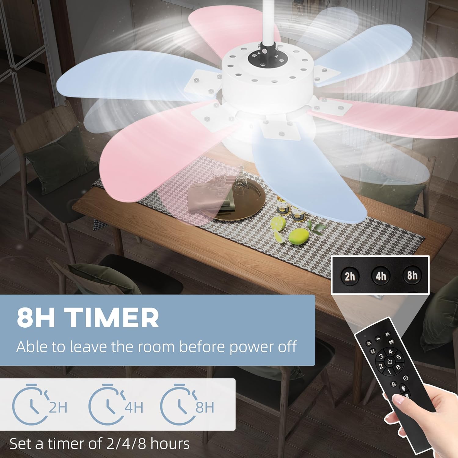 AuroraBreeze Ceiling Fan For Kids With Six Pastel Blades And LED Lamp