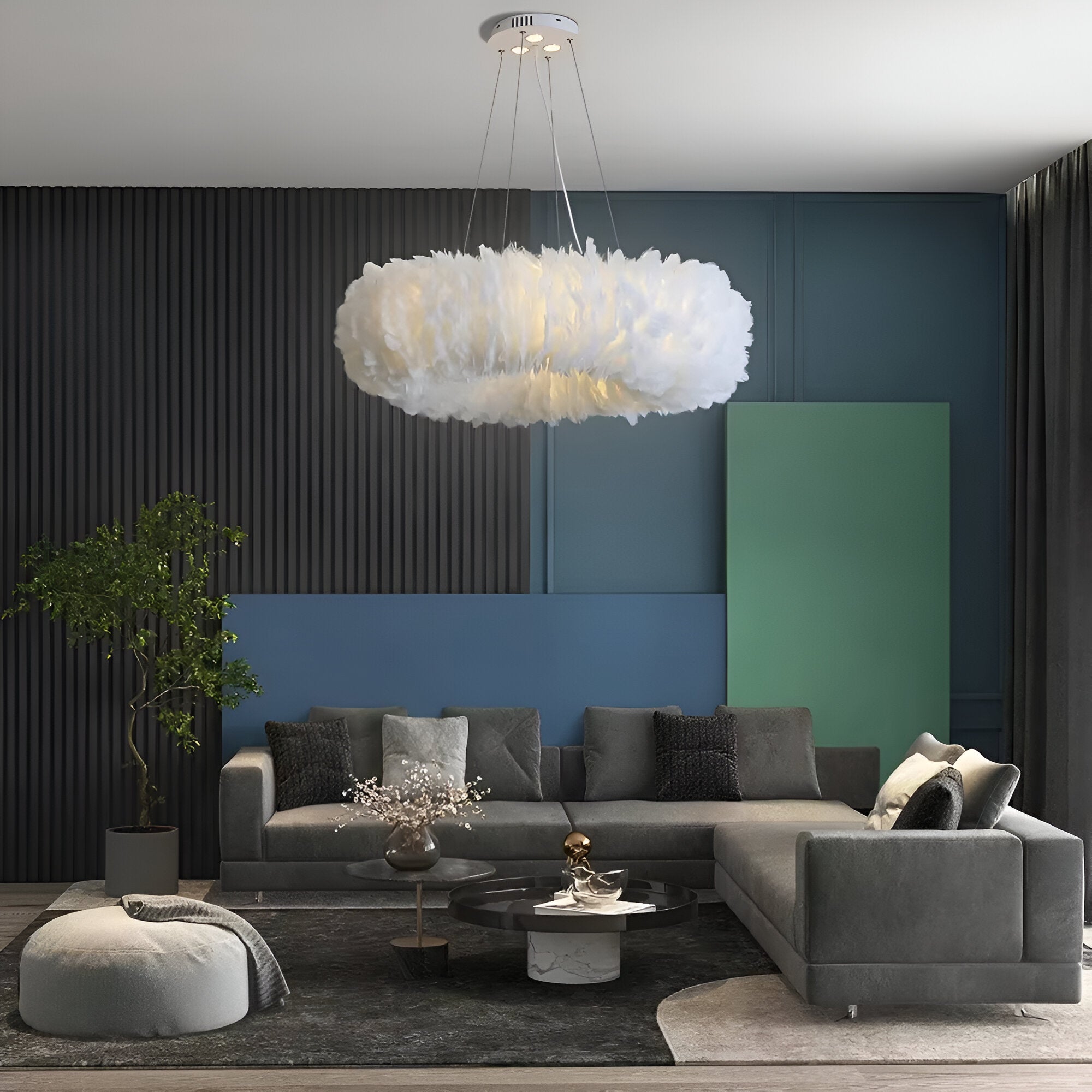 Mienel Novalume Circular White Feather Pendant Light with Soft Diffusion