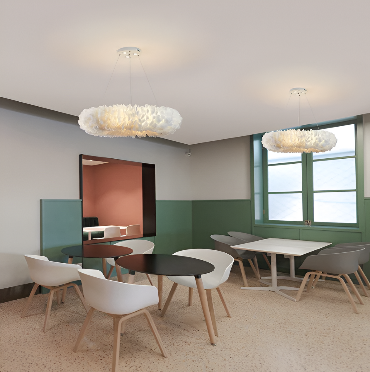 Mienel Novalume Circular White Feather Pendant Light with Soft Diffusion