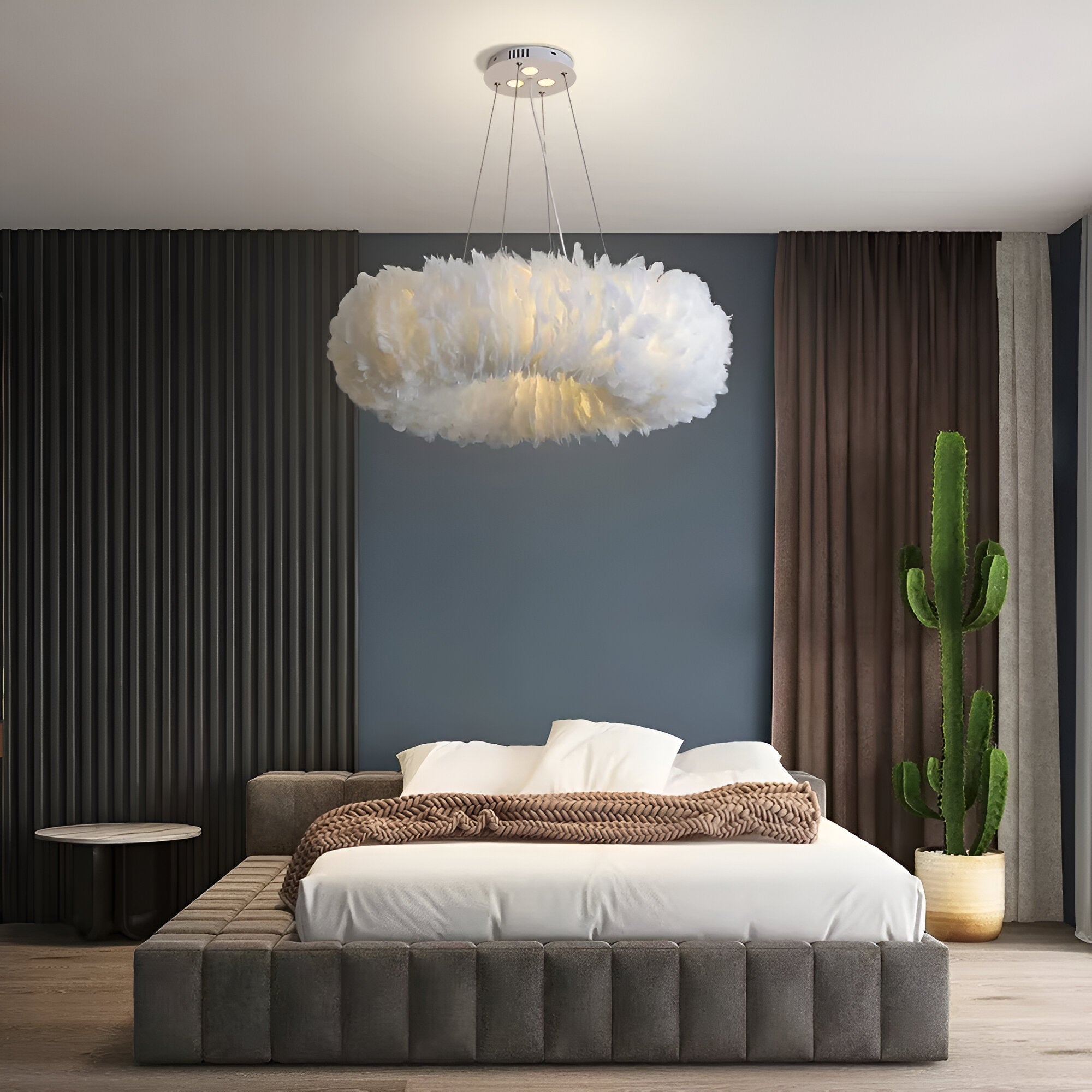 Mienel Novalume Circular White Feather Pendant Light with Soft Diffusion