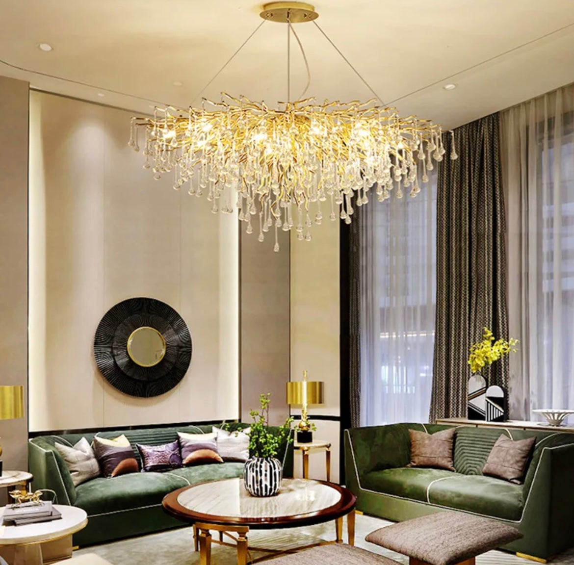 מנורת תלייה עם תליון טיפה של מים מקריסטל זהב אורליה