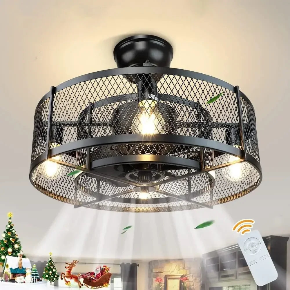 Ardelle Black Industrial Ceiling Fan Lamp With Metal Mesh