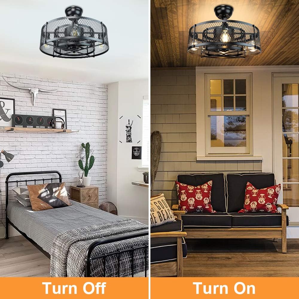 Ardelle Black Industrial Ceiling Fan Lamp With Metal Mesh