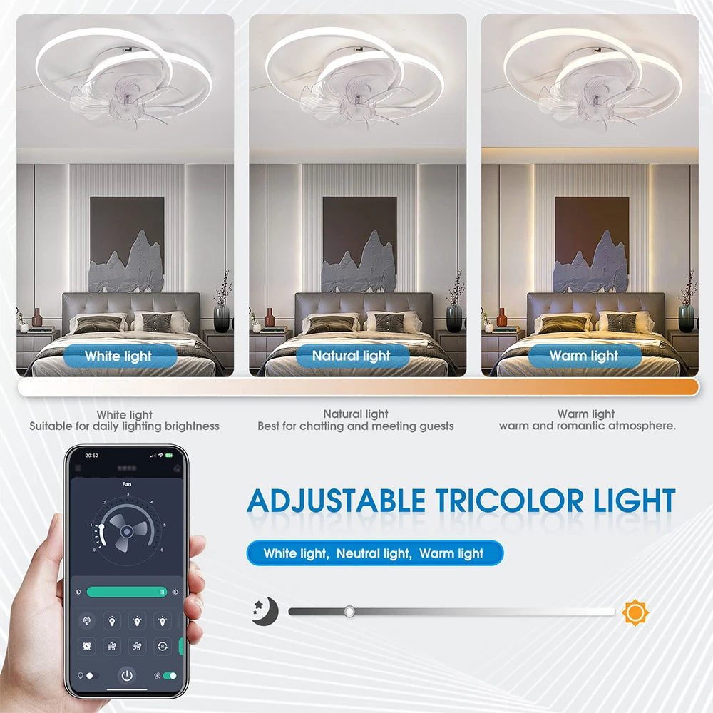 Contemporary Ceiling Fan with Reversible Airflow and Dimmable LED Light