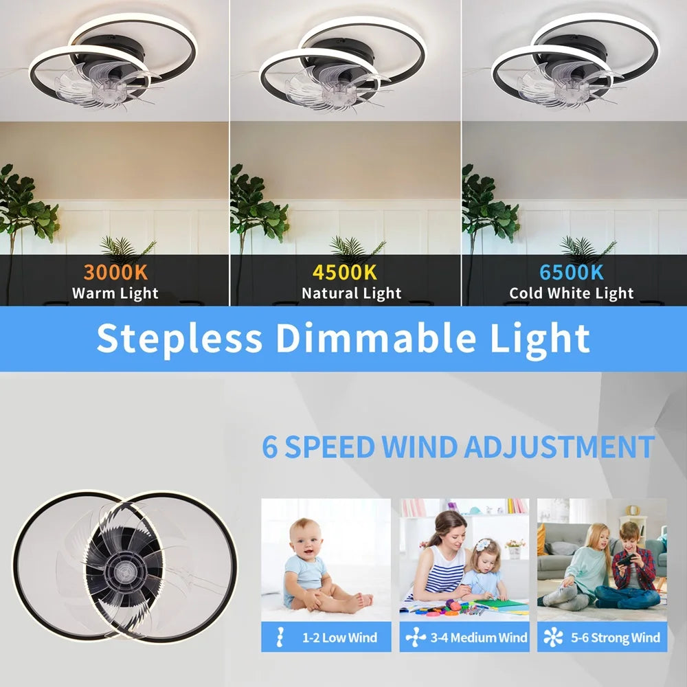 Contemporary Ceiling Fan with Reversible Airflow and Dimmable LED Light