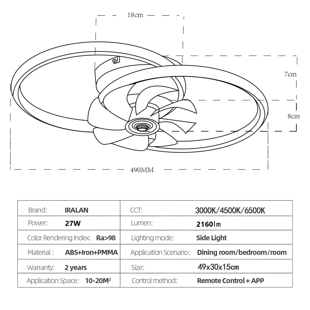 Contemporary Ceiling Fan with Reversible Airflow and Dimmable LED Light