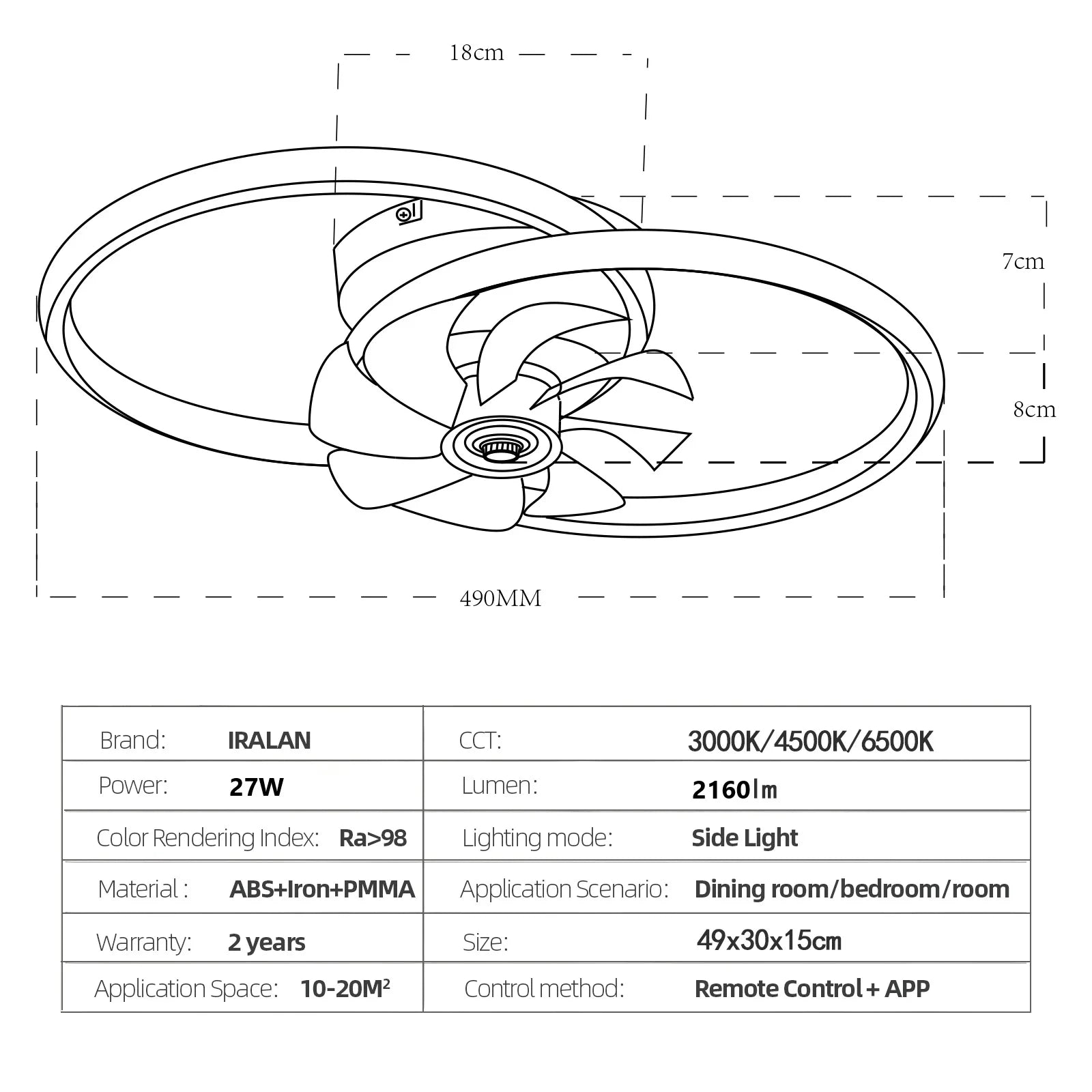 Contemporary Ceiling Fan with Reversible Airflow and Dimmable LED Light