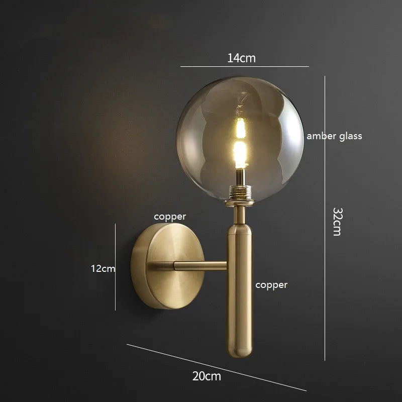 Amber Glass LED Wall Light in Scandinavian Design Aesthetic