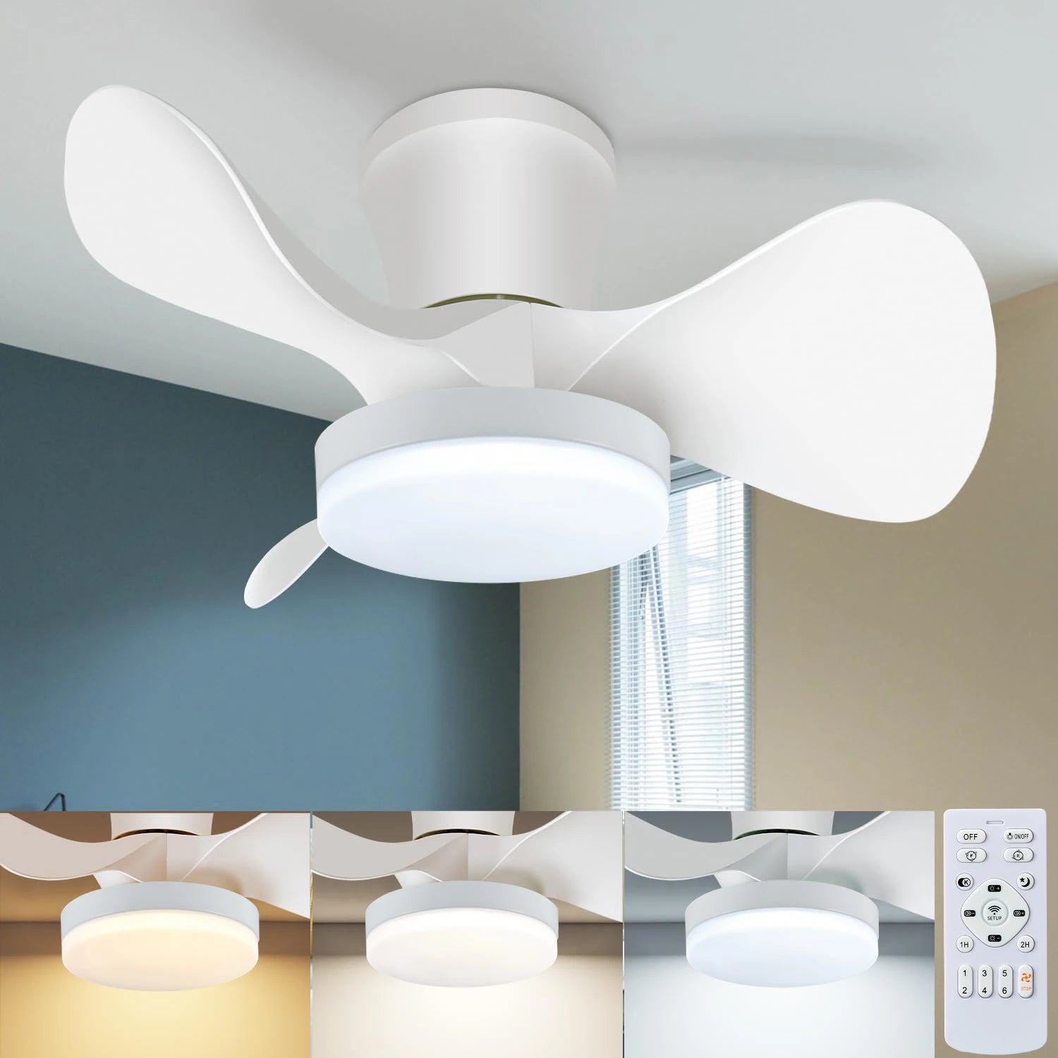 Compact Reversible Ceiling Fan With Dimmable LED Light