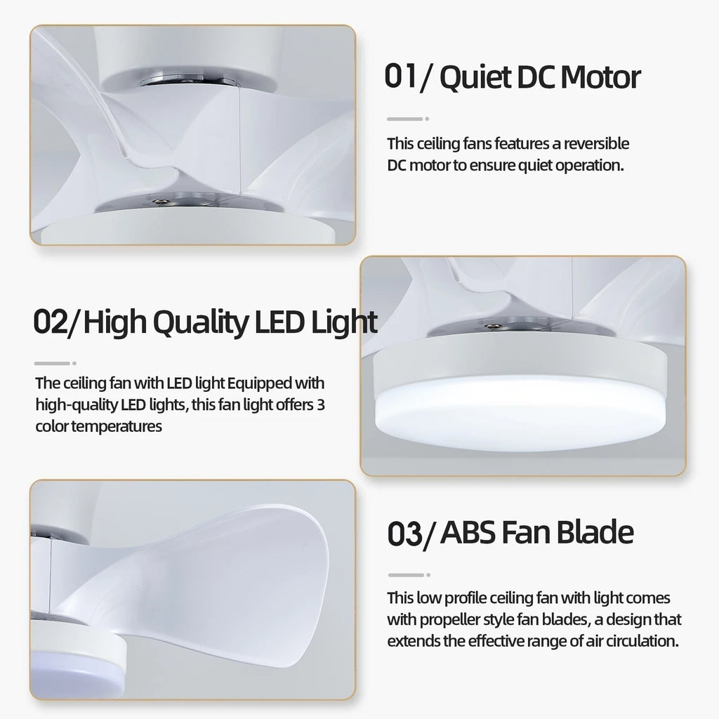 Compact Reversible Ceiling Fan With Dimmable LED Light