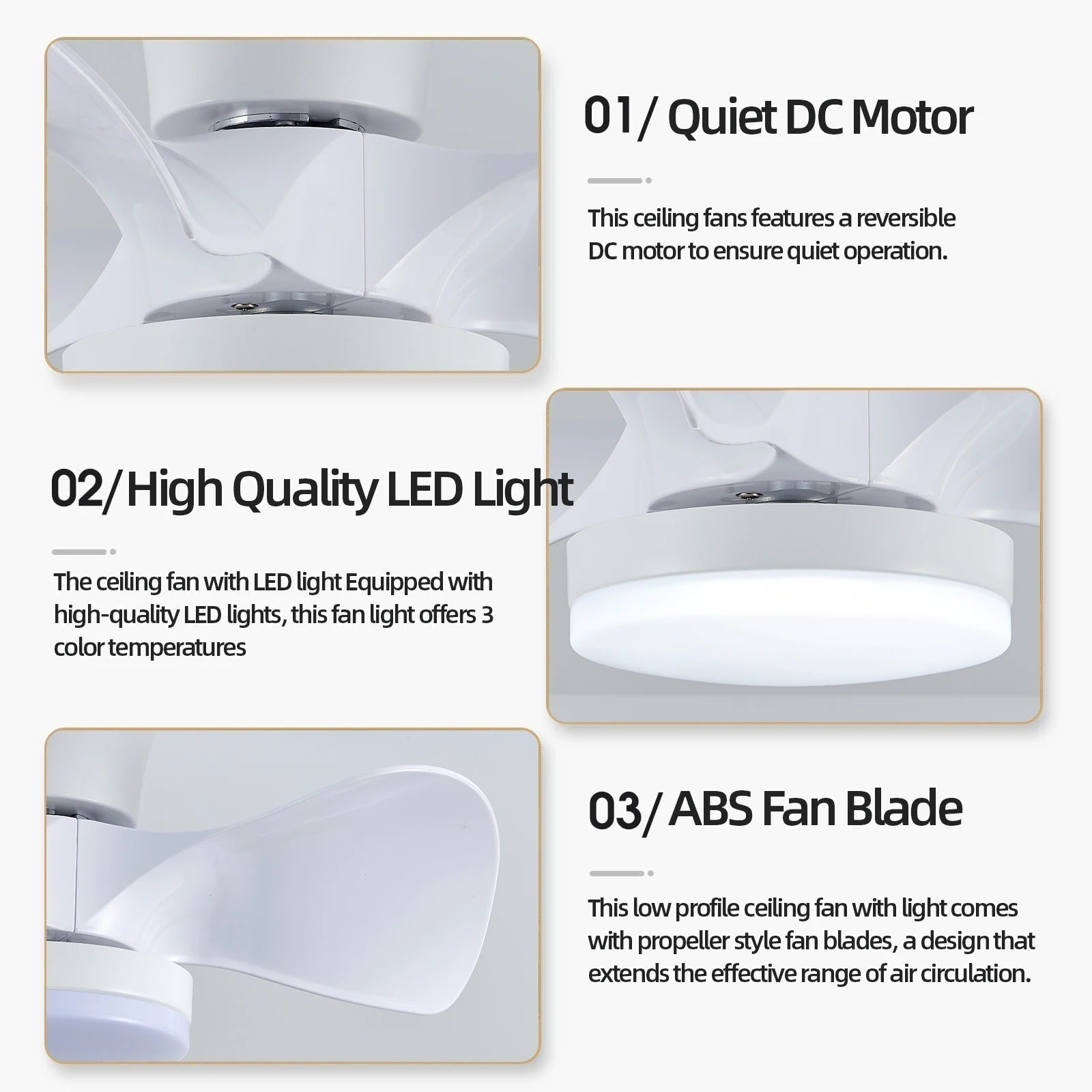 Compact Reversible Ceiling Fan With Dimmable LED Light