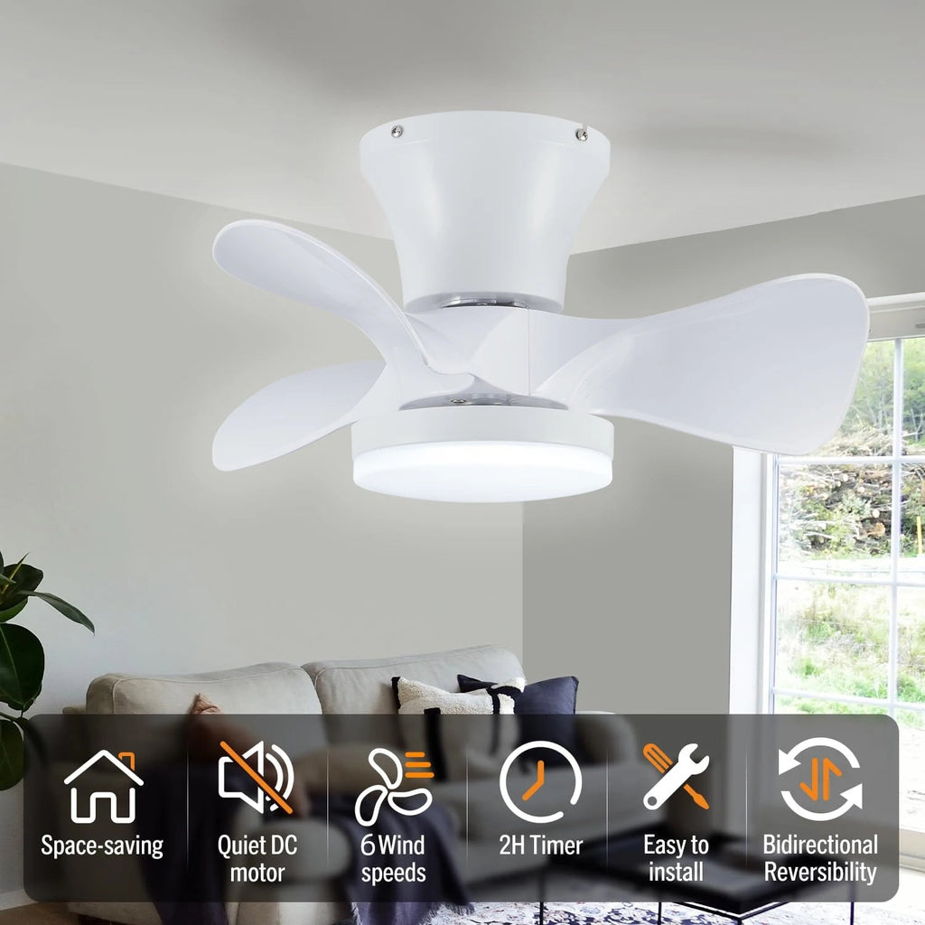 Compact Reversible Ceiling Fan With Dimmable LED Light